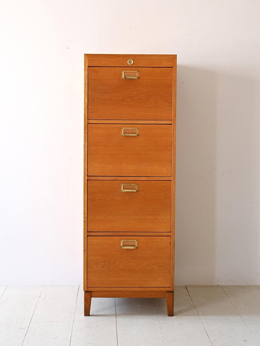 Scandinavian Office Chest Of Drawers In Oak With Gold Metal Handles