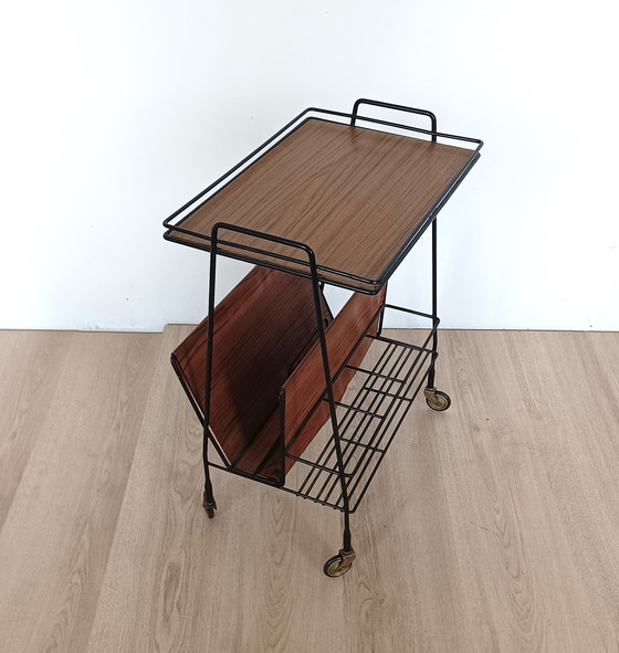 Image 1 of Sixties string trolley with magazine rack and bottle rack