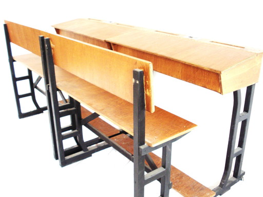 Large School Desk Of Wood On Wheels With Flap, Great For Hospitality Or Office