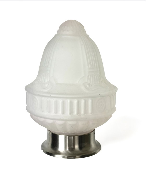 Image 1 of Lampe suspendue Art déco lampe vintage en verre opalin satiné