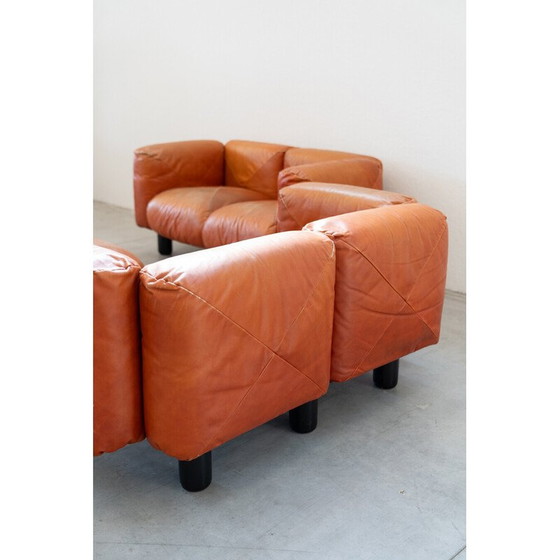 Image 1 of Vintage living room set in orange leather by Mario Marenco for Arflex, 1970