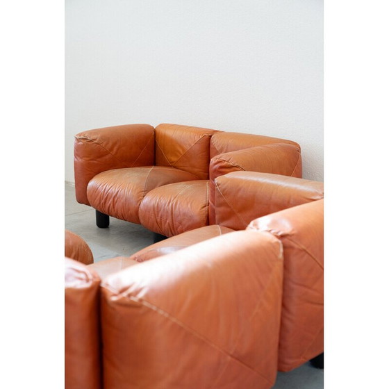 Image 1 of Vintage living room set in orange leather by Mario Marenco for Arflex, 1970