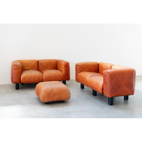 Image 1 of Vintage living room set in orange leather by Mario Marenco for Arflex, 1970