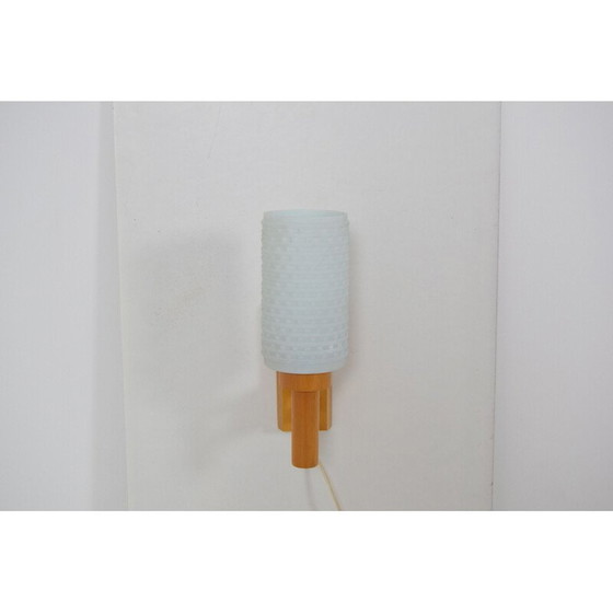 Image 1 of Lampada da parete vintage in vetro e legno di Drevo Humpolec, Cecoslovacchia 1960