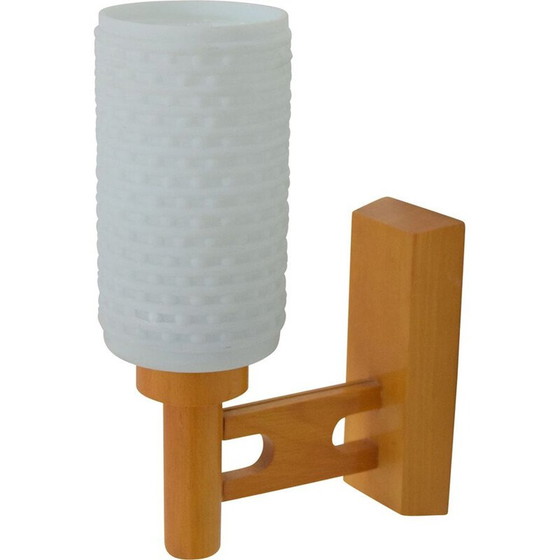 Image 1 of Lampada da parete vintage in vetro e legno di Drevo Humpolec, Cecoslovacchia 1960