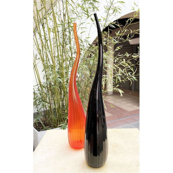 Image 1 of Pair of vintage Aria black and orange vases by Renzo Stellon by Salvatia, 2009