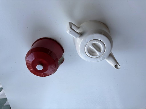 White Ceramic Teapot With Insulator Cover