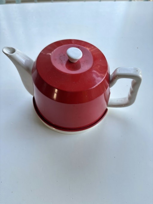 White Ceramic Teapot With Insulator Cover