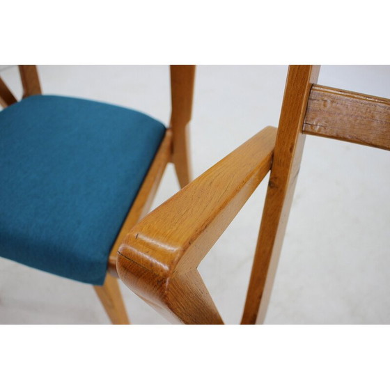 Image 1 of Set of 4 vintage oakwood dining chairs with upholstered, Czechoslovakia 1960s
