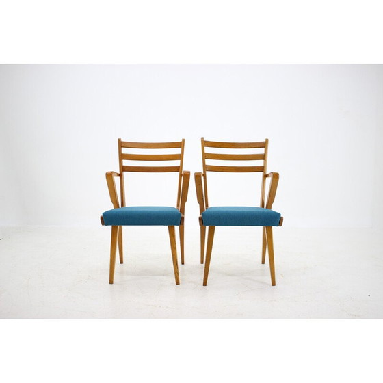 Image 1 of Set of 4 vintage oakwood dining chairs with upholstered, Czechoslovakia 1960s