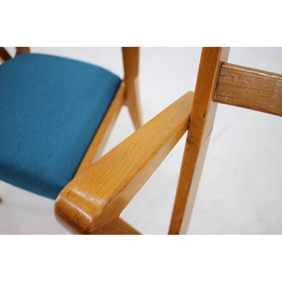 Image 1 of Set of 4 vintage oakwood dining chairs with upholstered, Czechoslovakia 1960s