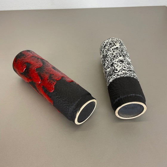 Image 1 of Coppia di vasi bicolori in ceramica d'epoca in lava grassa per Jopeko Ceramics, Germania, anni '70
