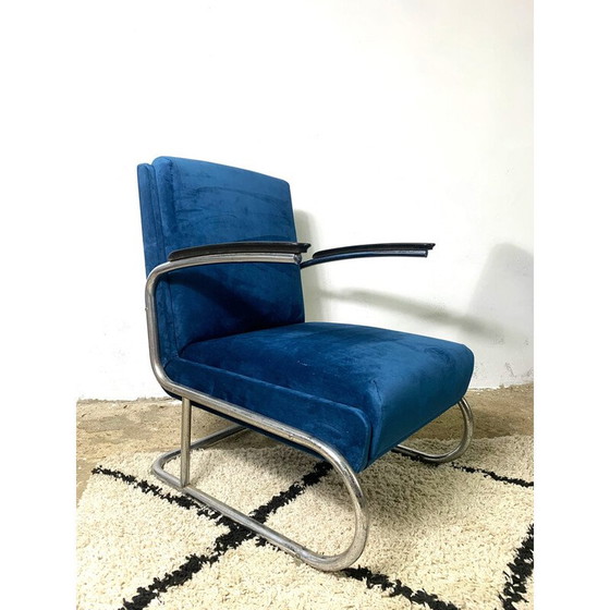 Image 1 of Vintage navy blue velvet armchair for Ahrend de Cirkel, 1950
