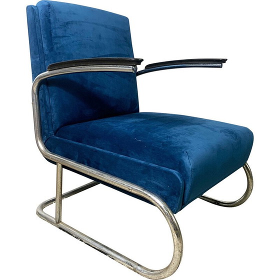 Image 1 of Vintage navy blue velvet armchair for Ahrend de Cirkel, 1950
