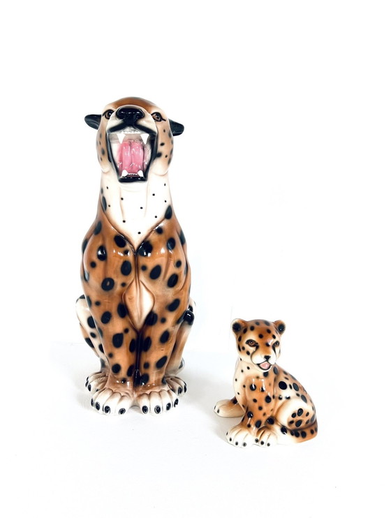 Image 1 of Leopardo in ceramica italiana con cucciolo anni &#39;60
