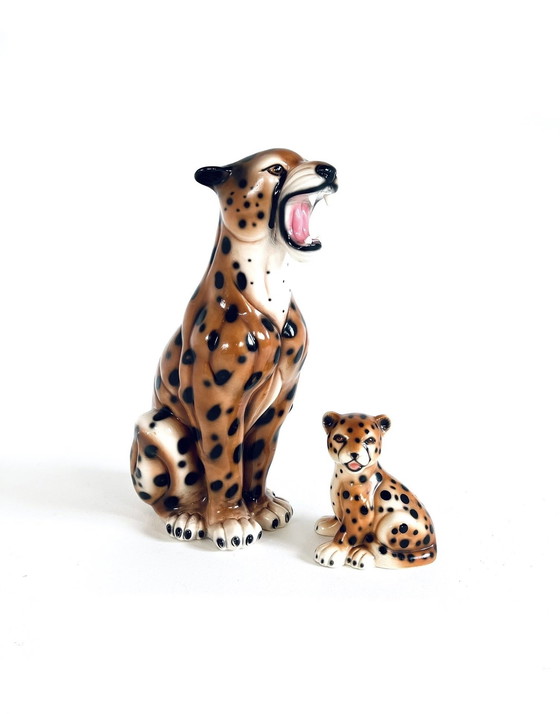 Image 1 of Leopardo in ceramica italiana con cucciolo anni &#39;60
