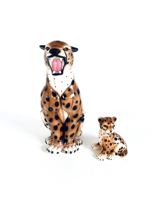 Image 1 of Leopardo in ceramica italiana con cucciolo anni &#39;60