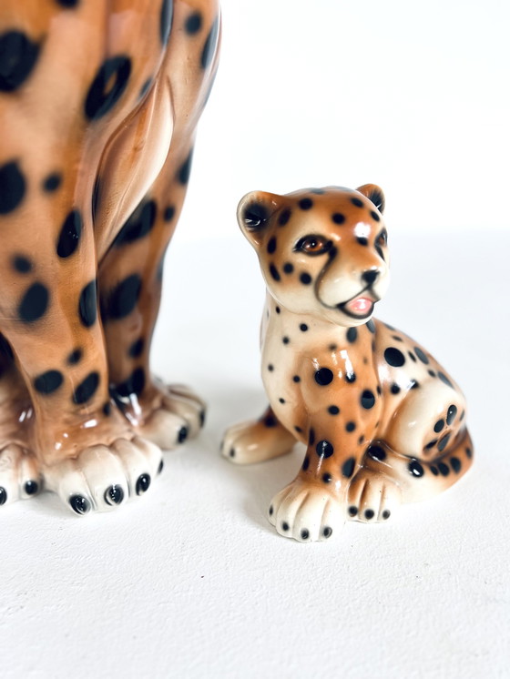 Image 1 of Leopardo in ceramica italiana con cucciolo anni &#39;60