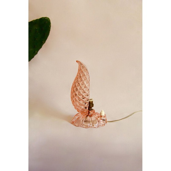 Image 1 of Vintage leaf lamp in pink murano glass foglia, Italy 1940