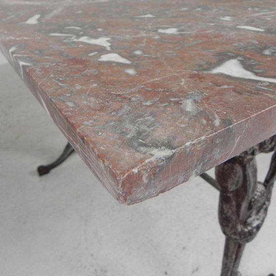 Image 1 of Bistro table, garden table with marble top and rare cast iron frame