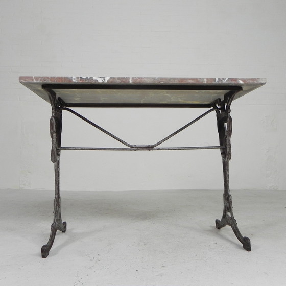 Image 1 of Bistro table, garden table with marble top and rare cast iron frame