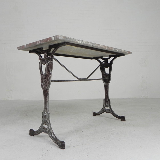 Image 1 of Bistro table, garden table with marble top and rare cast iron frame