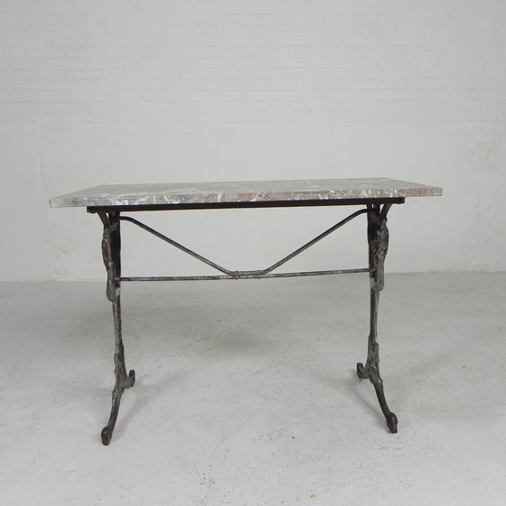 Image 1 of Bistro table, garden table with marble top and rare cast iron frame