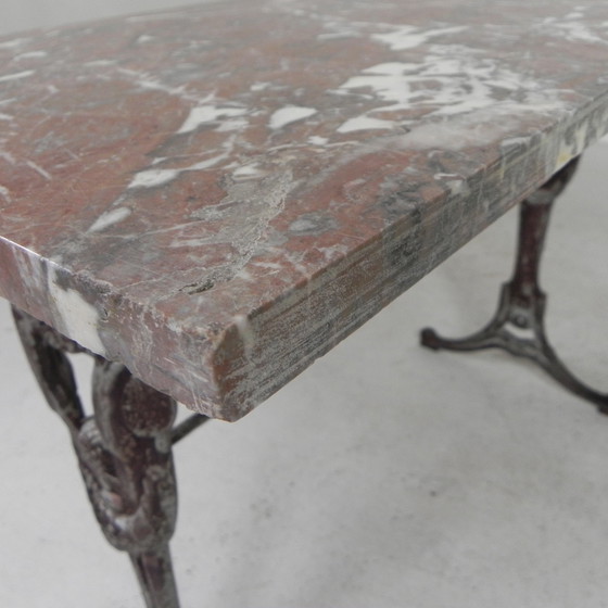 Image 1 of Bistro table, garden table with marble top and rare cast iron frame