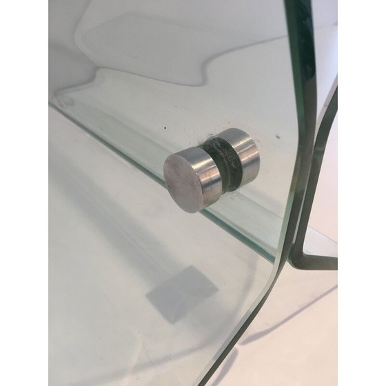 Image 1 of Vintage glass and brushed steel magazine rack, France 1970