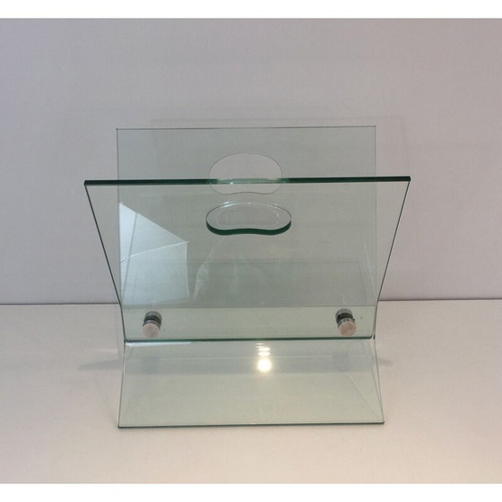 Image 1 of Vintage glass and brushed steel magazine rack, France 1970