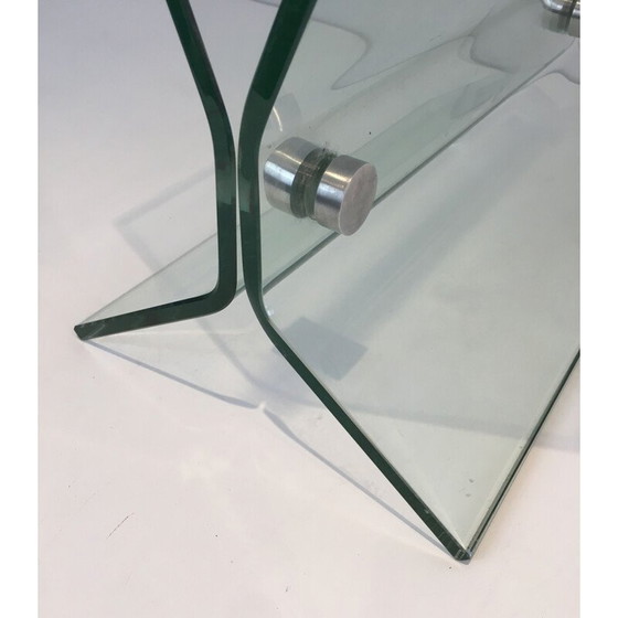 Image 1 of Vintage glass and brushed steel magazine rack, France 1970
