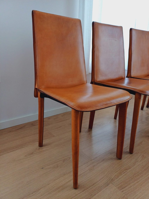 4x Fasem ginerva cognac chaises de salle à manger en cuir naturel