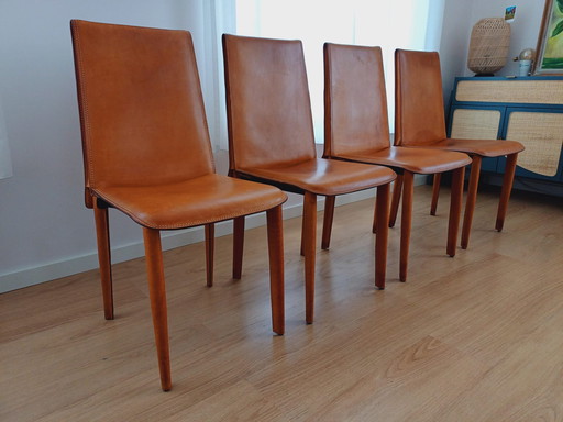 4x Fasem ginerva cognac chaises de salle à manger en cuir naturel