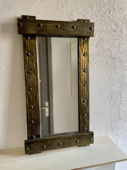 Art Brut Hammered Copper And Brass Mirror 1960