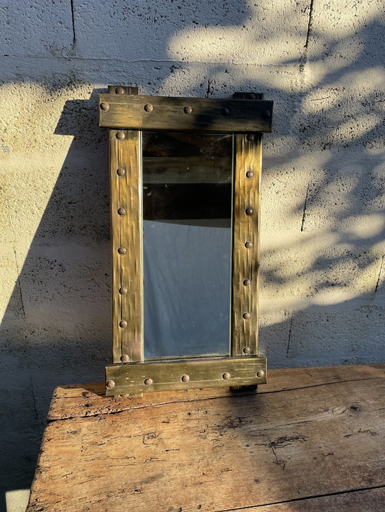 Image 1 of Art Brut Hammered Copper And Brass Mirror 1960