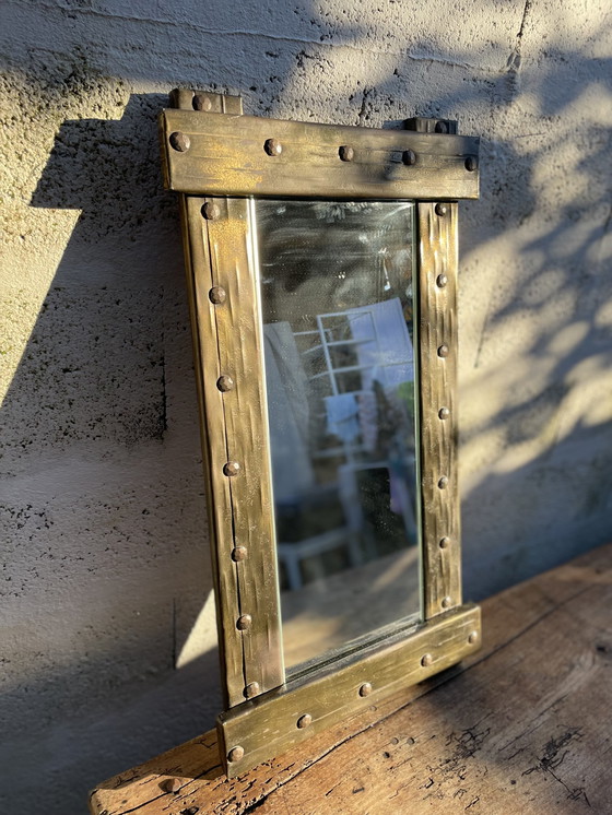 Image 1 of Art Brut Hammered Copper And Brass Mirror 1960