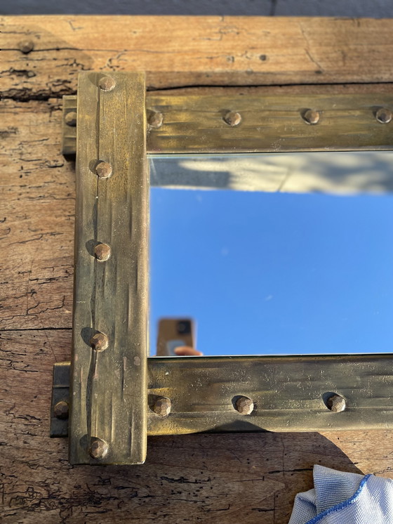 Image 1 of Art Brut Hammered Copper And Brass Mirror 1960