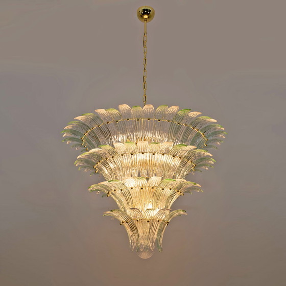 Image 1 of Mid-Century Modern Italian Murano Glass And Brass Palmette Chandelier