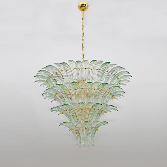 Image 1 of Mid-Century Modern Italian Murano Glass And Brass Palmette Chandelier