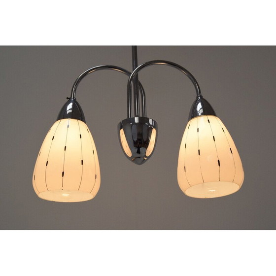 Image 1 of Lampadario vintage in vetro e cromo di Instala Decin, Cecoslovacchia, 1960