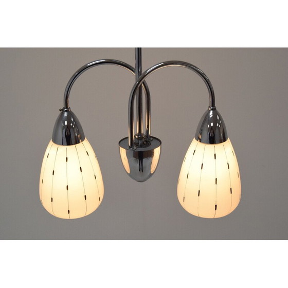 Image 1 of Lampadario vintage in vetro e cromo di Instala Decin, Cecoslovacchia, 1960