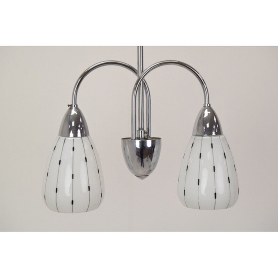 Image 1 of Lampadario vintage in vetro e cromo di Instala Decin, Cecoslovacchia, 1960
