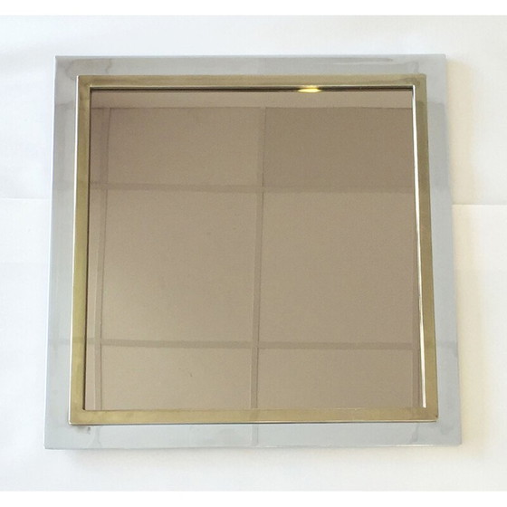 Image 1 of Specchio quadrato vintage in metallo cromato e bronzo dorato, Belgio, 1980