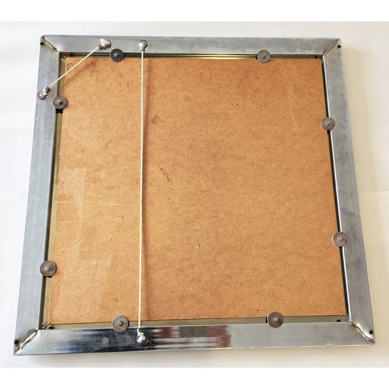 Image 1 of Specchio quadrato vintage in metallo cromato e bronzo dorato, Belgio, 1980