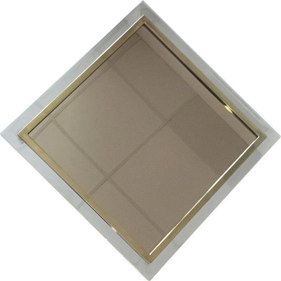 Image 1 of Specchio quadrato vintage in metallo cromato e bronzo dorato, Belgio, 1980