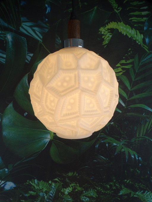 Milk Glass Pendant Lamp With Relief Pattern