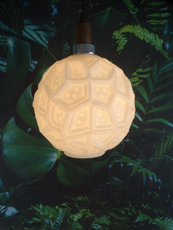 Image 1 of Milk Glass Pendant Lamp With Relief Pattern