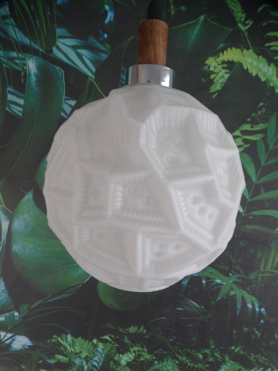 Image 1 of Milk Glass Pendant Lamp With Relief Pattern