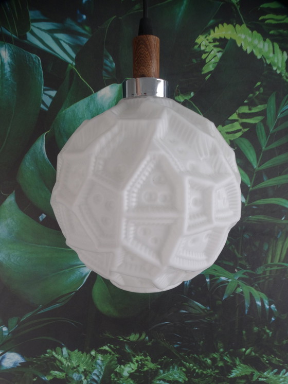 Image 1 of Milk Glass Pendant Lamp With Relief Pattern