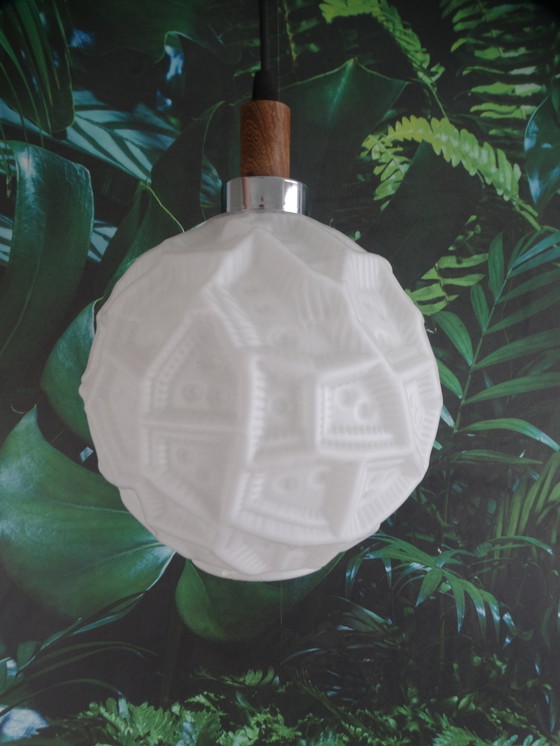 Image 1 of Milk Glass Pendant Lamp With Relief Pattern